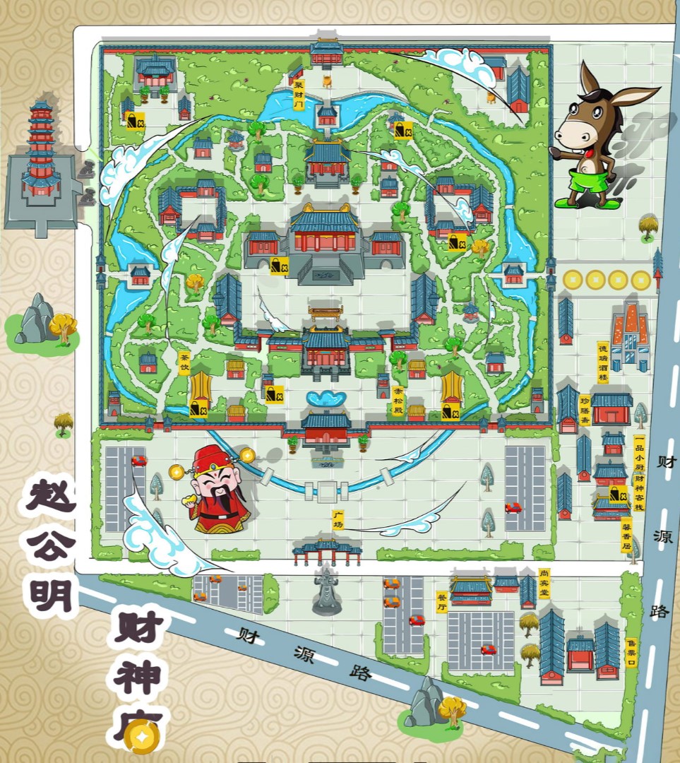 新华镇寺庙类手绘地图